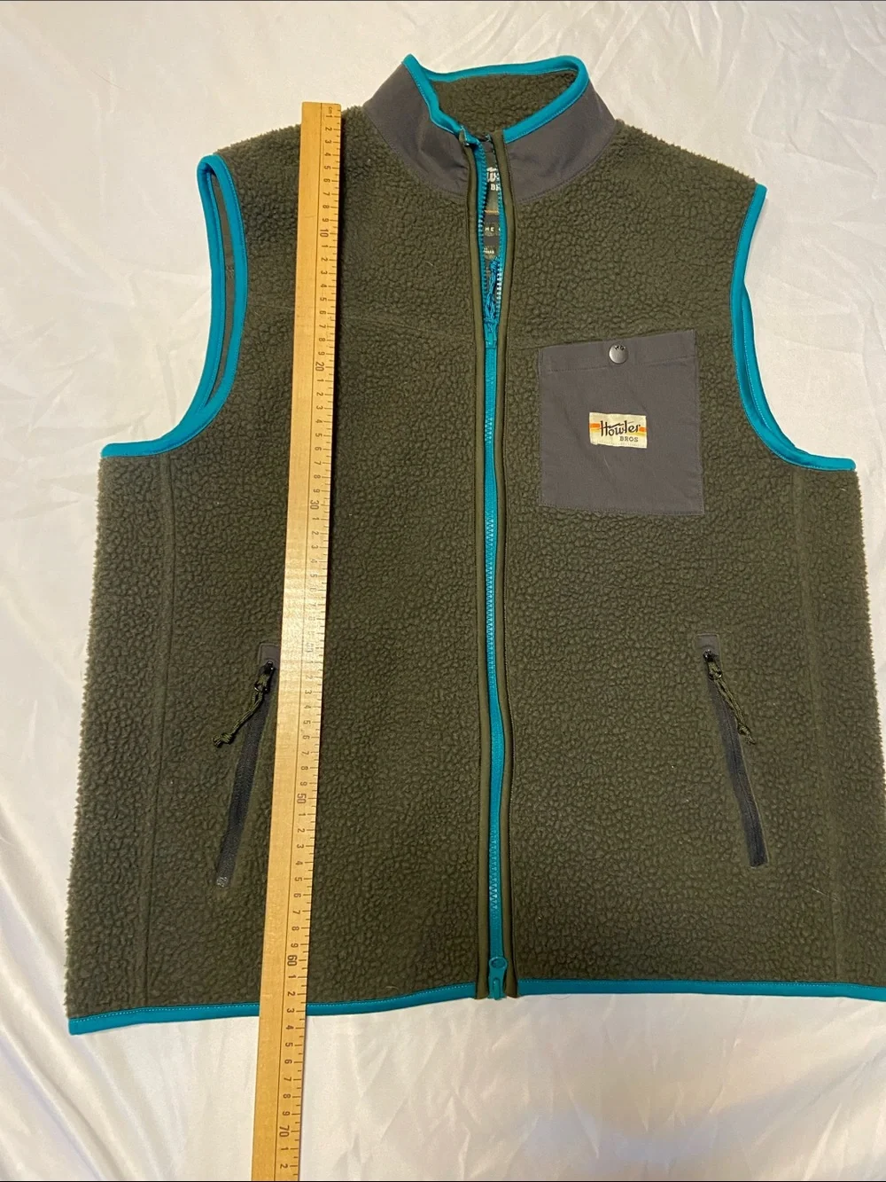Howler Brothers Olive Sherpa Vest with Turquoise Trim